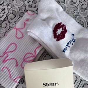 White and Pink Women's Socks- Cotton Blend -2 pk